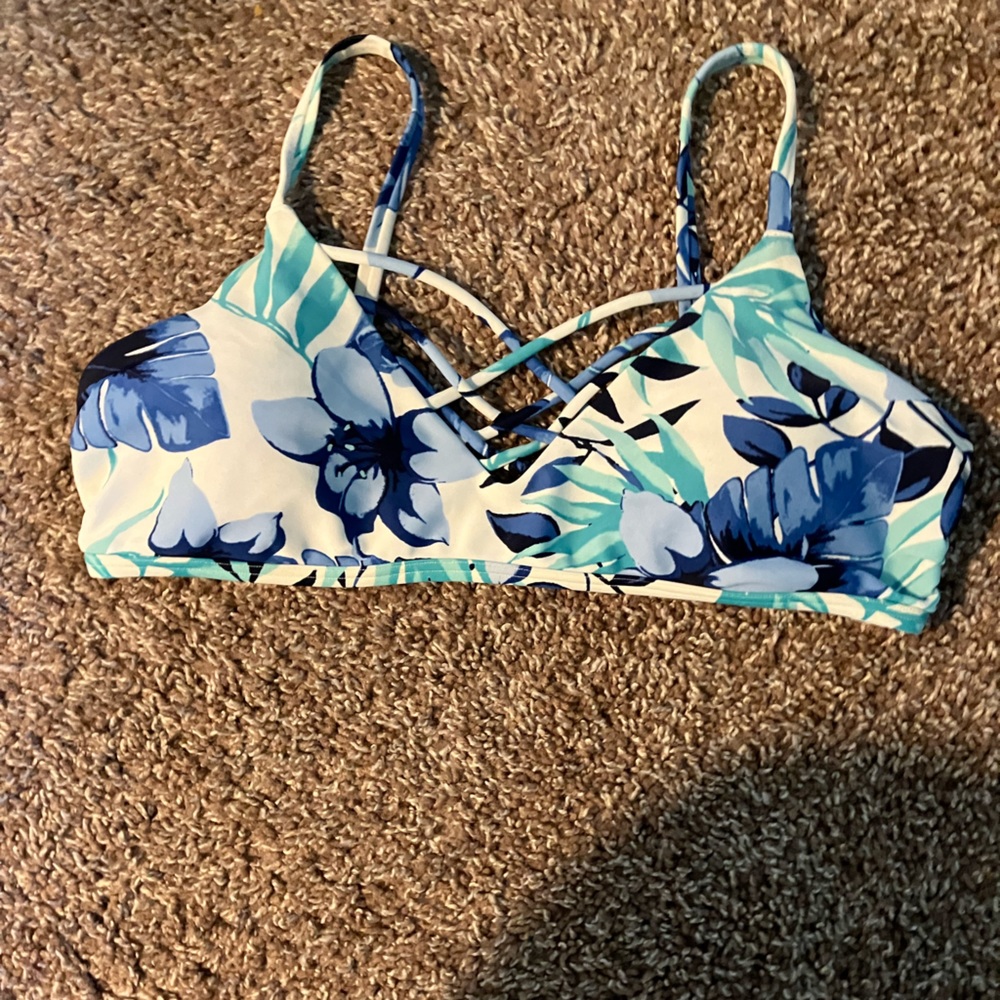 Hollister Blue Floral Bikini Top Size XL